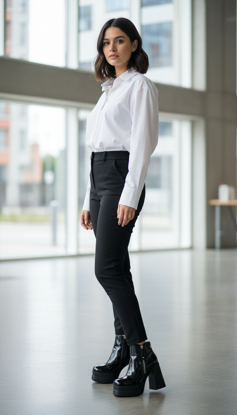 Botin Plataforma Negro mujer Taco Alto 11 CM