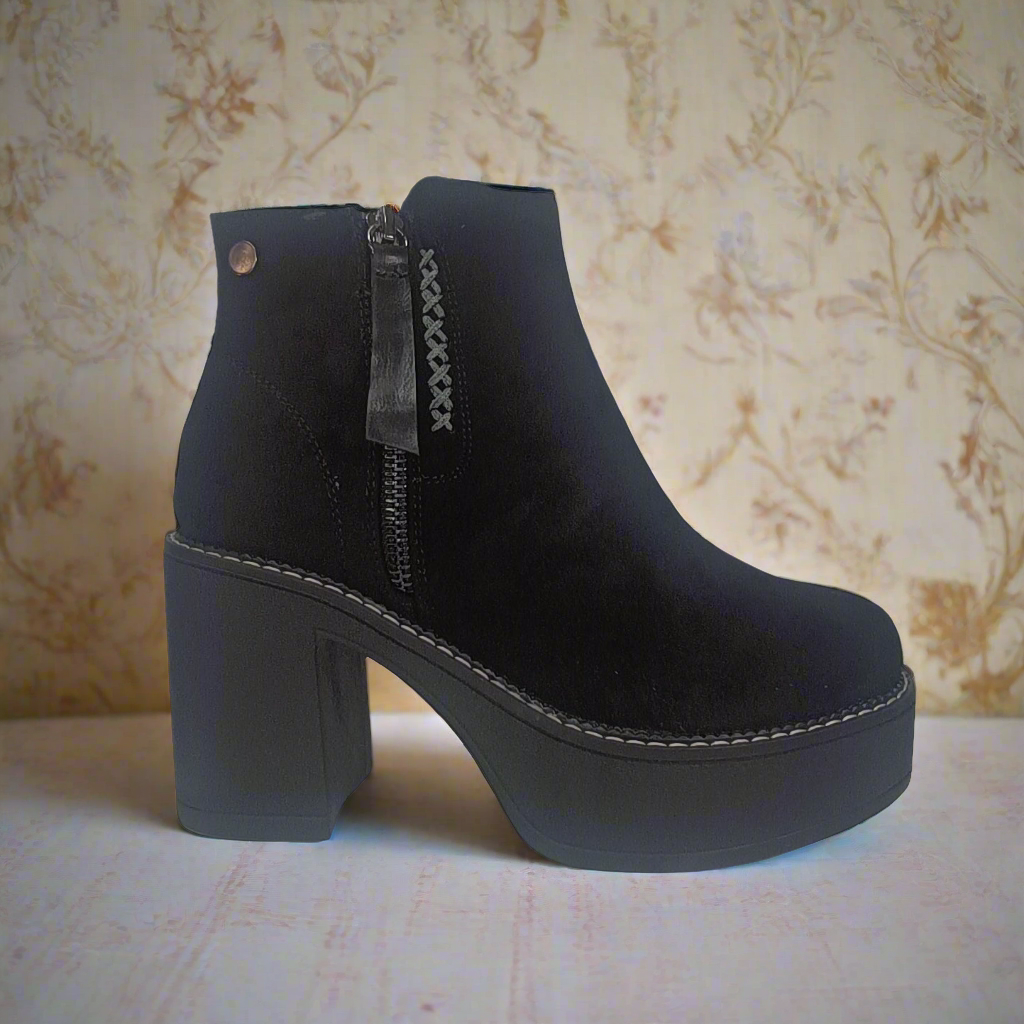 Botín Gamuza Taco Plataforma Negro