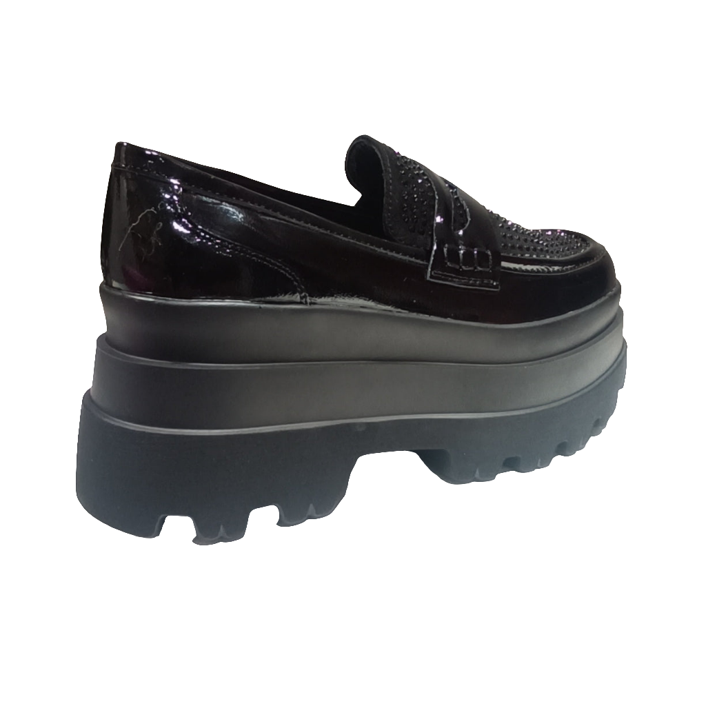 Mocasin Plataforma Negro Charol Brillos