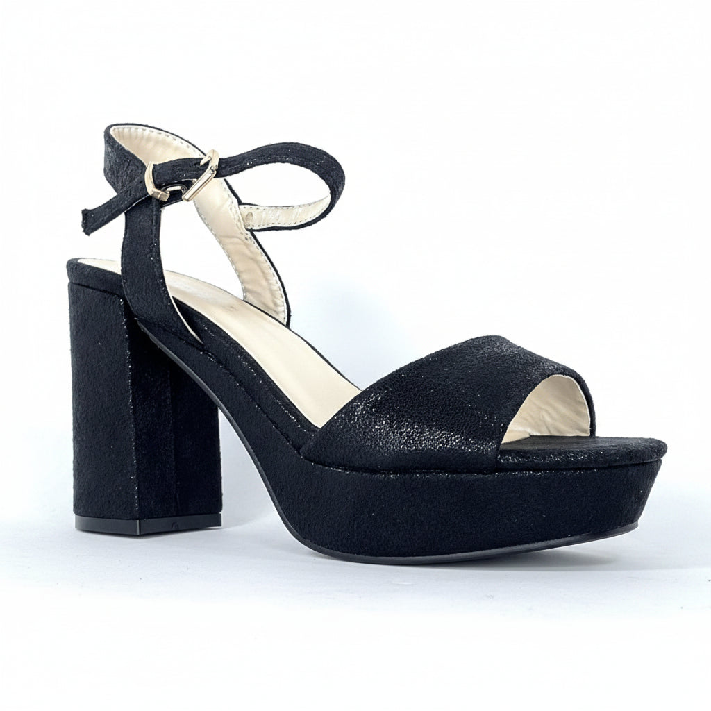 Sandalia Plataforma Negro Gamuza Brillo 5 - Pastik.cl