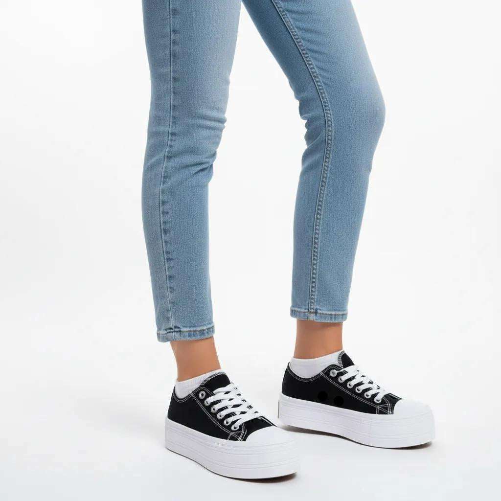 ZAPATILLA MUJER LONA PLATAFORMA NEGRO - Pastik.cl