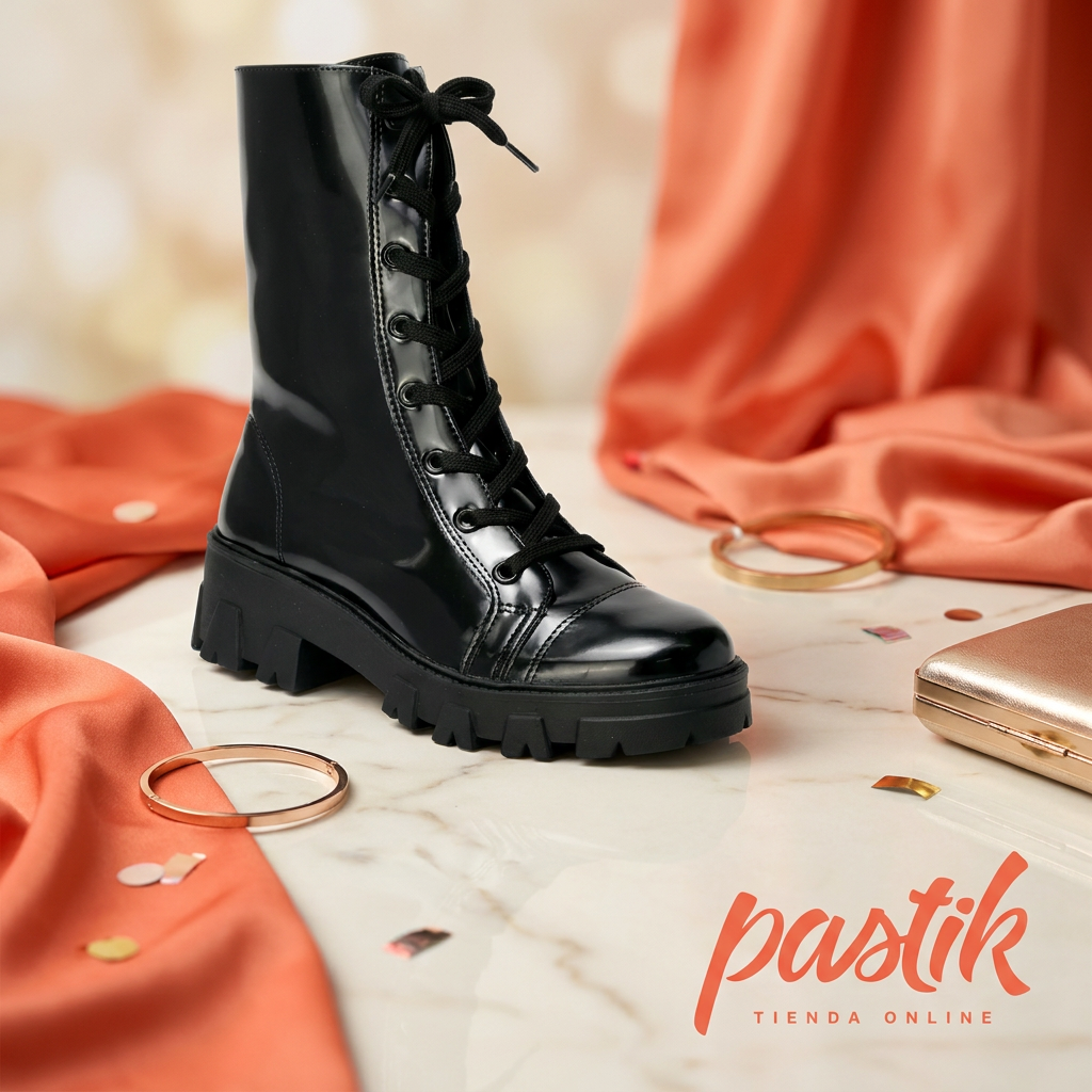 Bototo negro con cordones Pastikcl Taco Medio, calzado robusto y cómodo, visible en la imagen con su diseño y detalles.