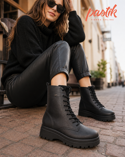 Botín Negro Combat Via Marte Caña Media para Mujer | Pastik.cl