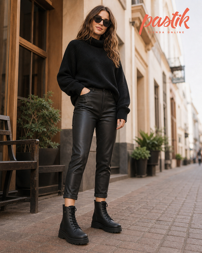 Botín Negro Combat Via Marte Caña Media para Mujer | Pastik.cl