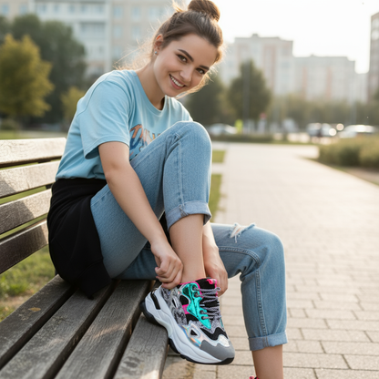 Zapatilla Plataforma Negro Rosa Celeste - Pastik.cl