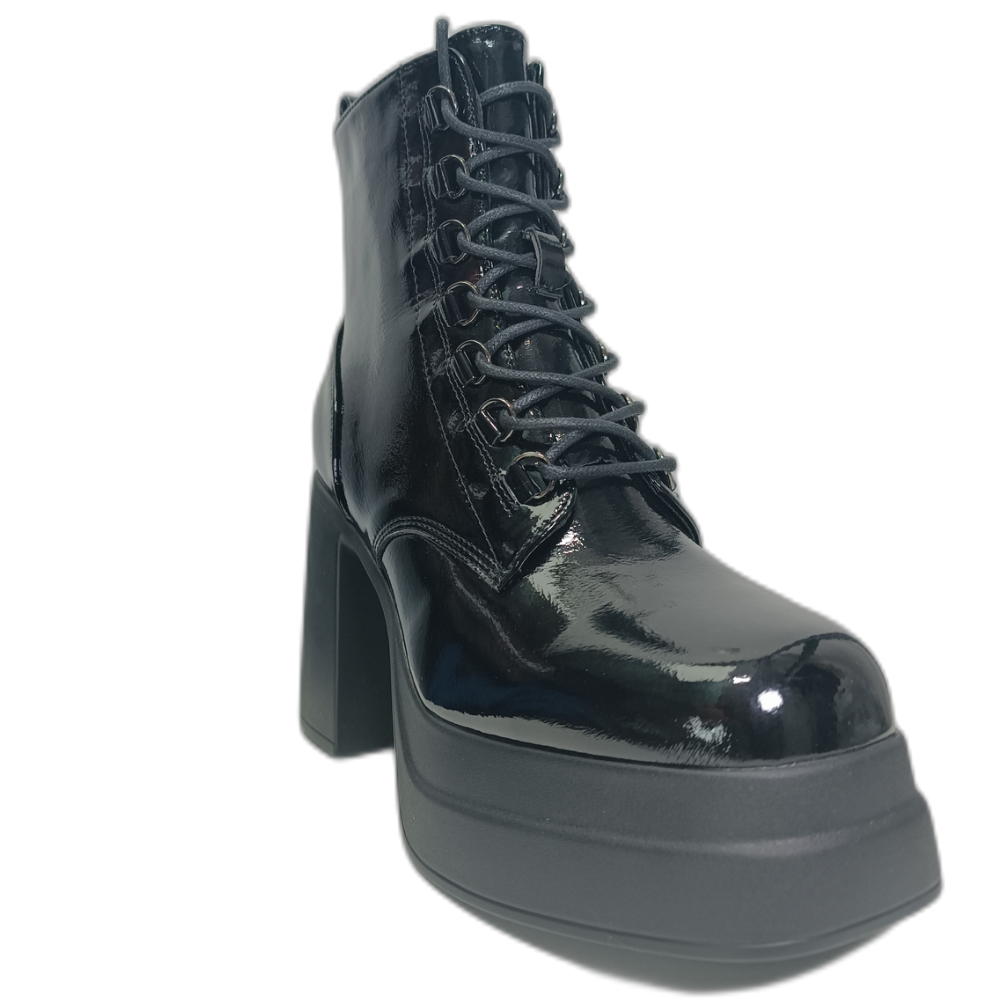 Botin Plataforma Negro Charol mujer Taco Alto Cordones 10 CM
