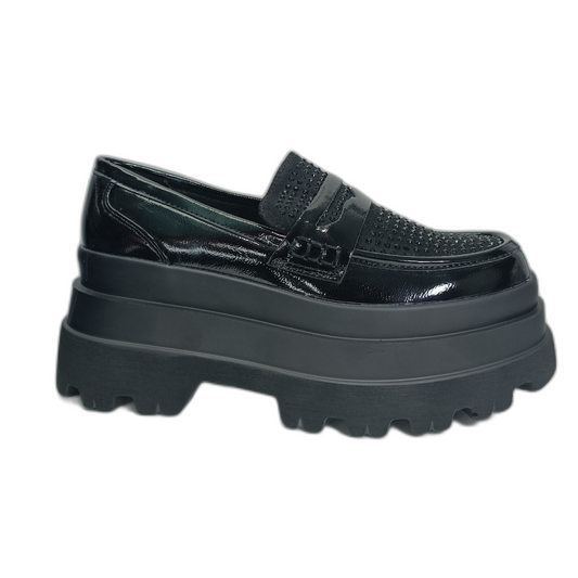 Mocasin Plataforma Negro Charol Brillos