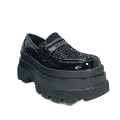 Mocasin Plataforma Negro Charol Brillos