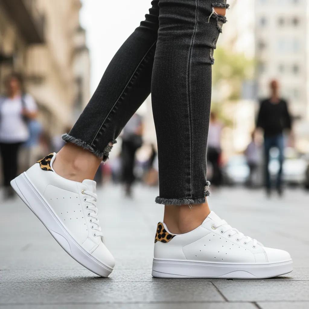 Zapatillas Urbanas Mujer Kako Blanco con Detalle Print - Plataforma 2.5 cm - Pastik.cl