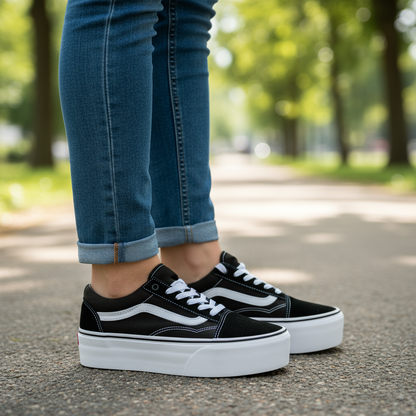 ZAPATILLA MUJER LONA NEGRO BLANCO PLATAFORMA