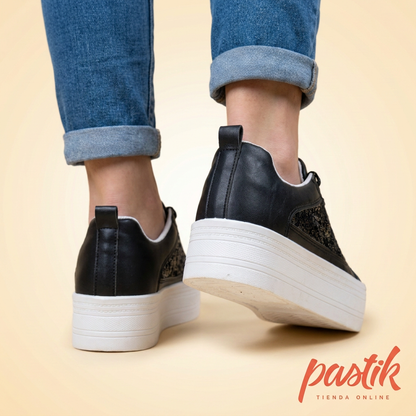 Zapatillas de Lentejuelas con Plataforma 4 cm Negro Essential Mujer | Pastik Chile