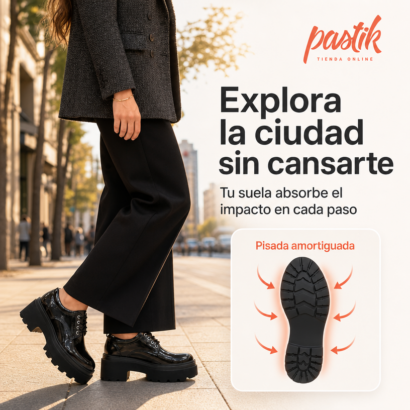 Zapatón de charol negro de plataforma de la marca Pastikcl, zapatos brillantes y elegantes para mujer
