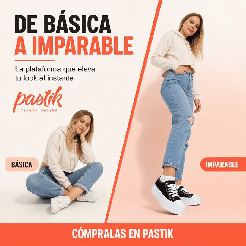 Zapatillas de lona negras con plataforma de 4 cm para mujer, marca Pastikcl, en imagen con diseño casual y suela visible.