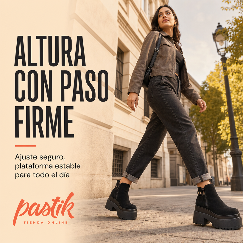 Botines para mujer de plataforma en microfibra con cierres, marca Pastikcl, calzado cómodo y moderno en color plata.