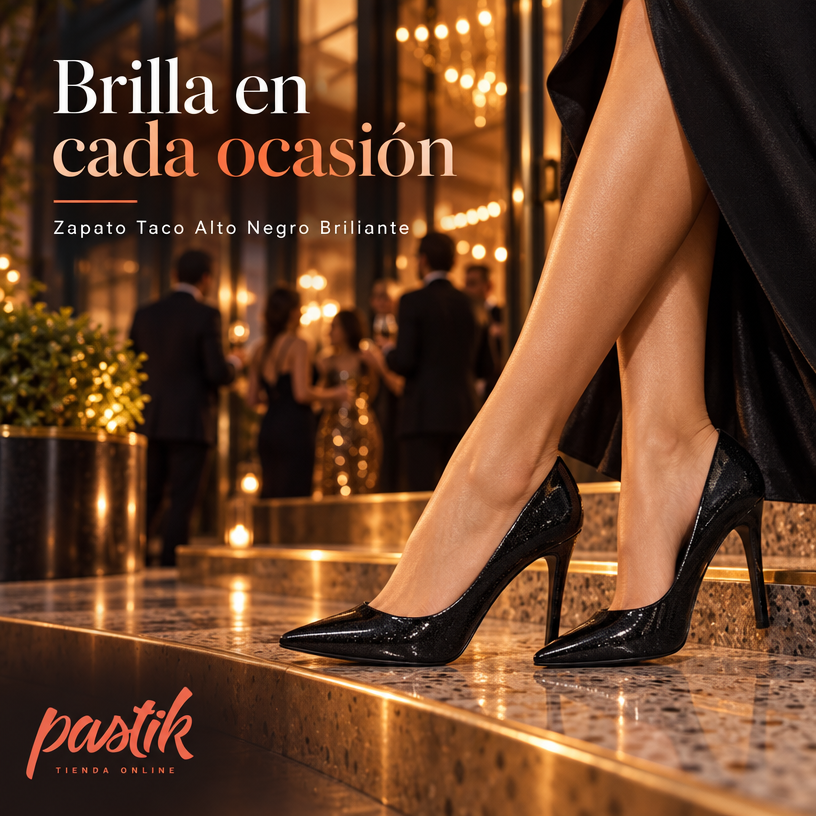 ZAPATO TACO ALTO MUJER NEGRO BRILLANTE