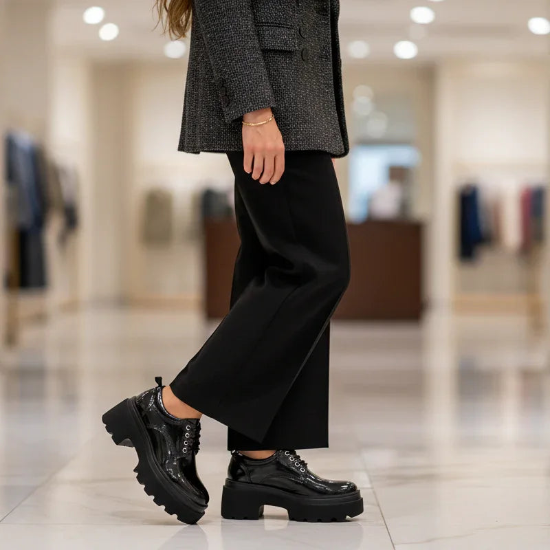 Botas negras de plataforma con cordones, calzado femenino elegante para otoño/invierno
