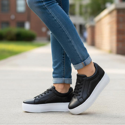 Zapatilla Plataforma negra suela blanca brillo - Pastik.cl