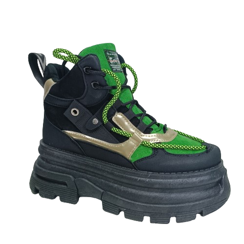 Zapatilla Plataforma combat negro verde. - Pastik.cl