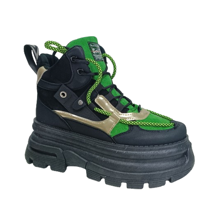 Zapatilla Plataforma combat negro verde. - Pastik.cl