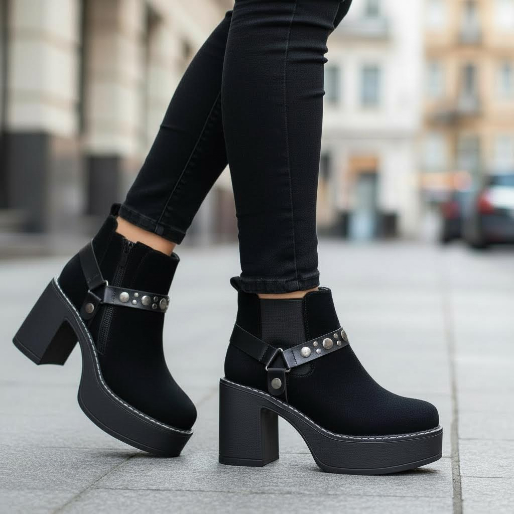 BOTIN MUJER PLATAFORMA MICROFIBRA NEGRO HEBILLA - Pastik.cl