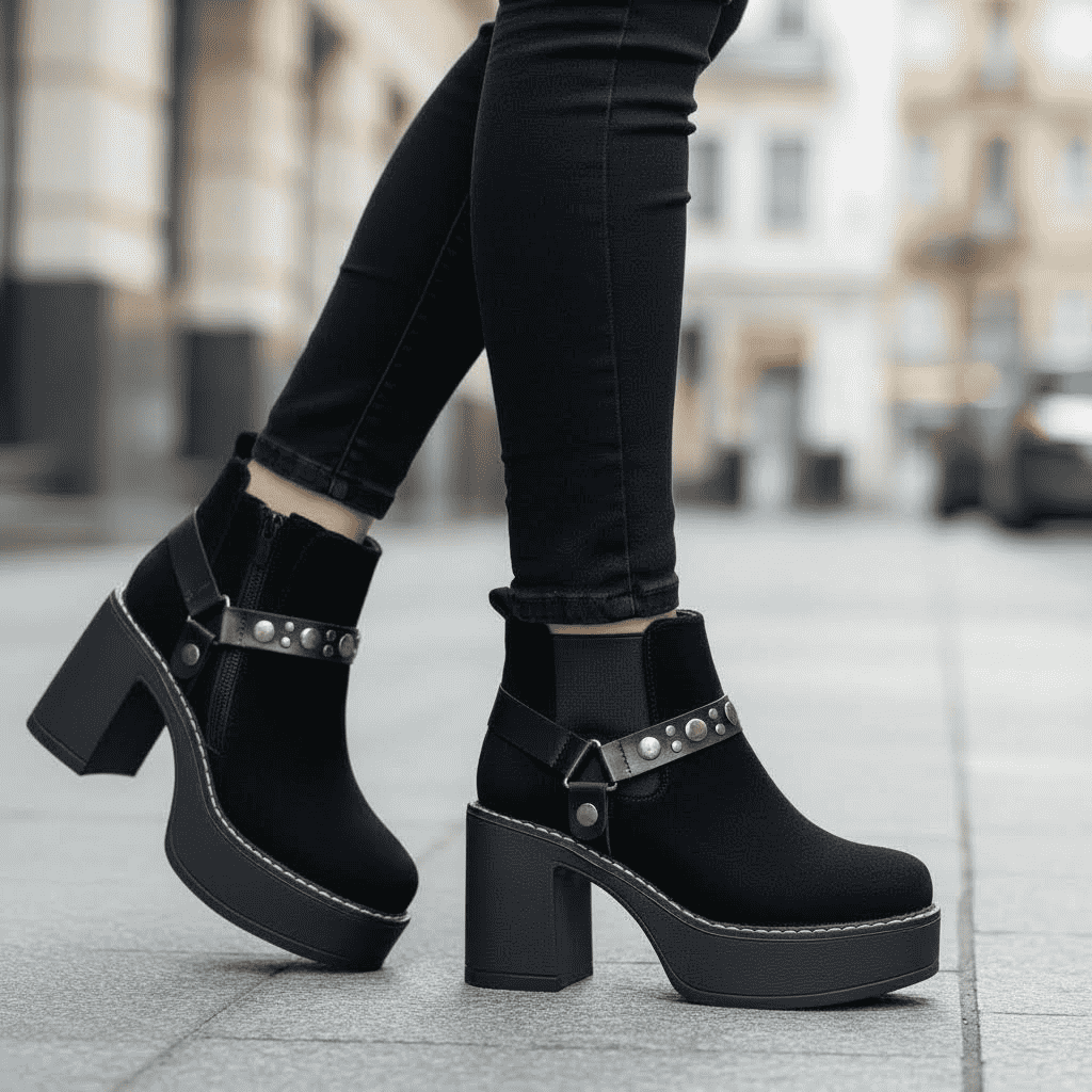 BOTIN MUJER PLATAFORMA MICROFIBRA NEGRO HEBILLA - Pastik.cl