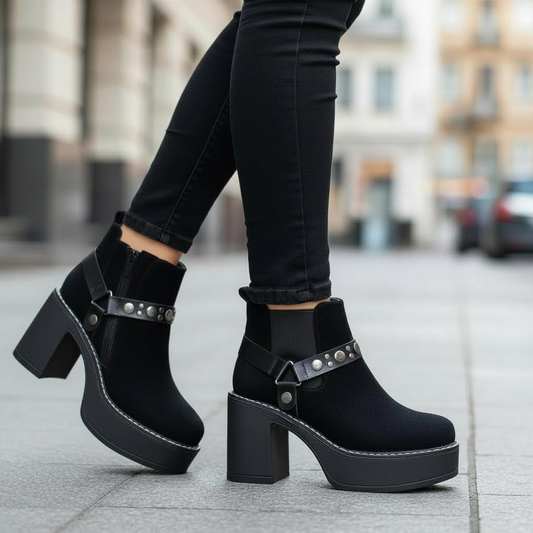 BOTIN MUJER PLATAFORMA MICROFIBRA NEGRO HEBILLA - Pastik.cl