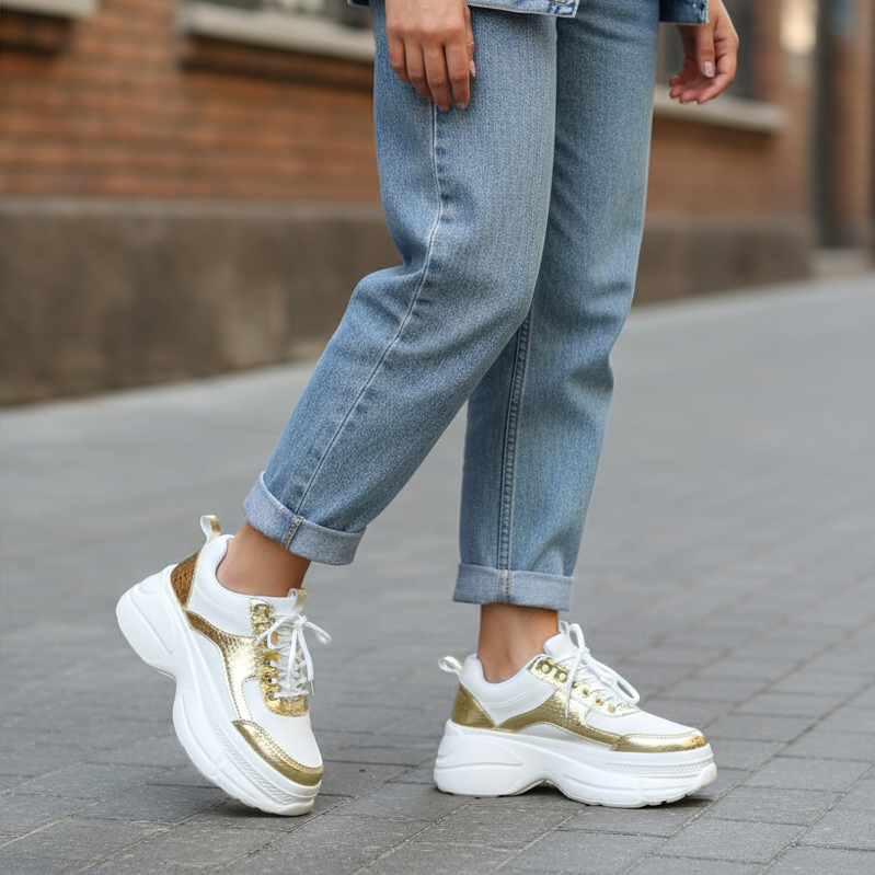 Zapatilla Plataforma Anto Blanco Oro- MININAS - Pastik.cl
