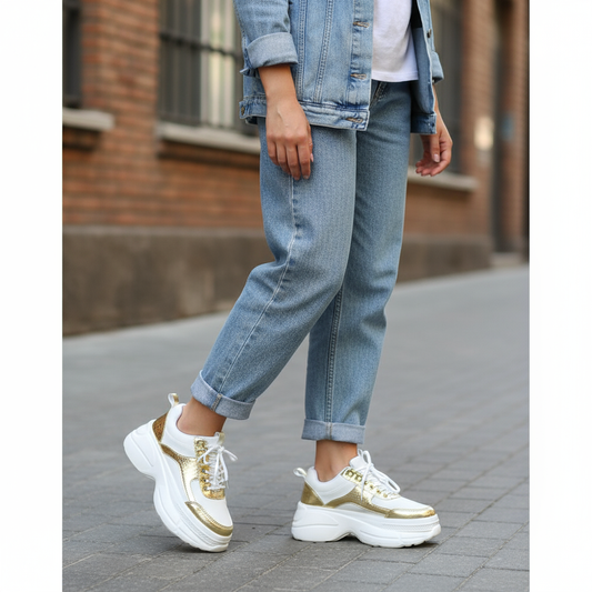 Zapatilla Plataforma Anto Blanco Oro- MININAS