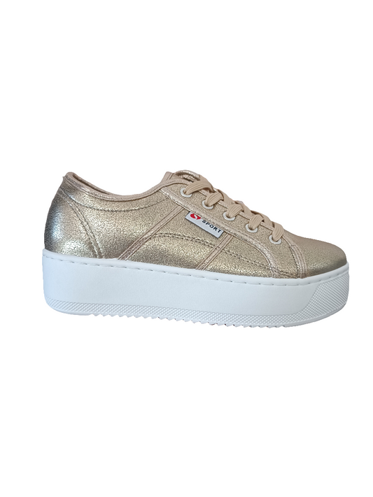 Zapatillas Plataforma Brillo champagne suela Blanca - Pastik.cl