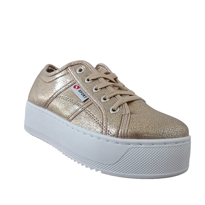Zapatillas Plataforma Brillo champagne suela Blanca - Pastik.cl