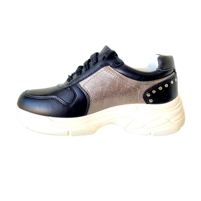 Zapatilla Plataforma Mujer Negro Plata Tachas
