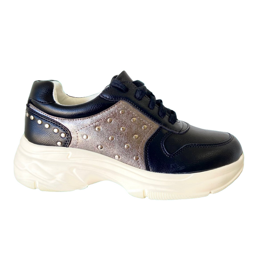 Zapatilla Plataforma Mujer Negro Plata Tachas