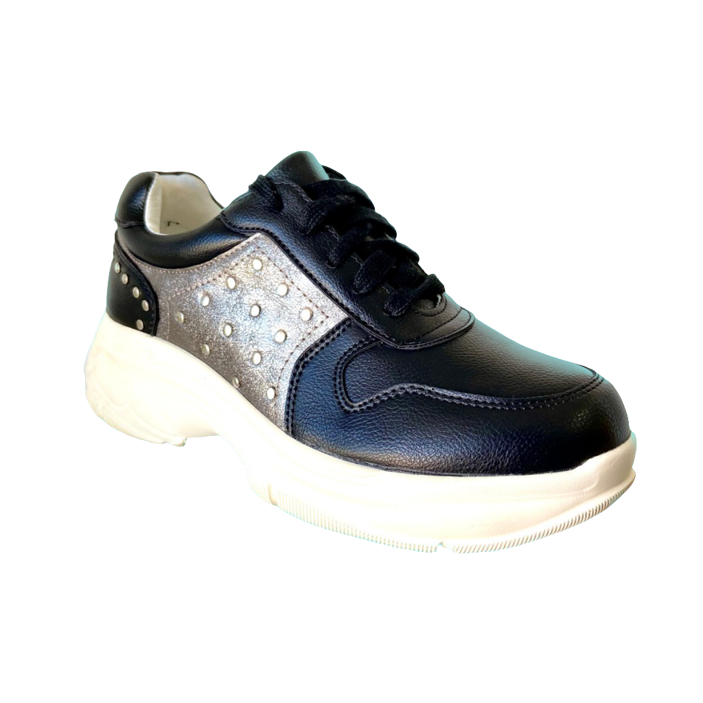 Zapatilla Plataforma Mujer Negro Plata Tachas