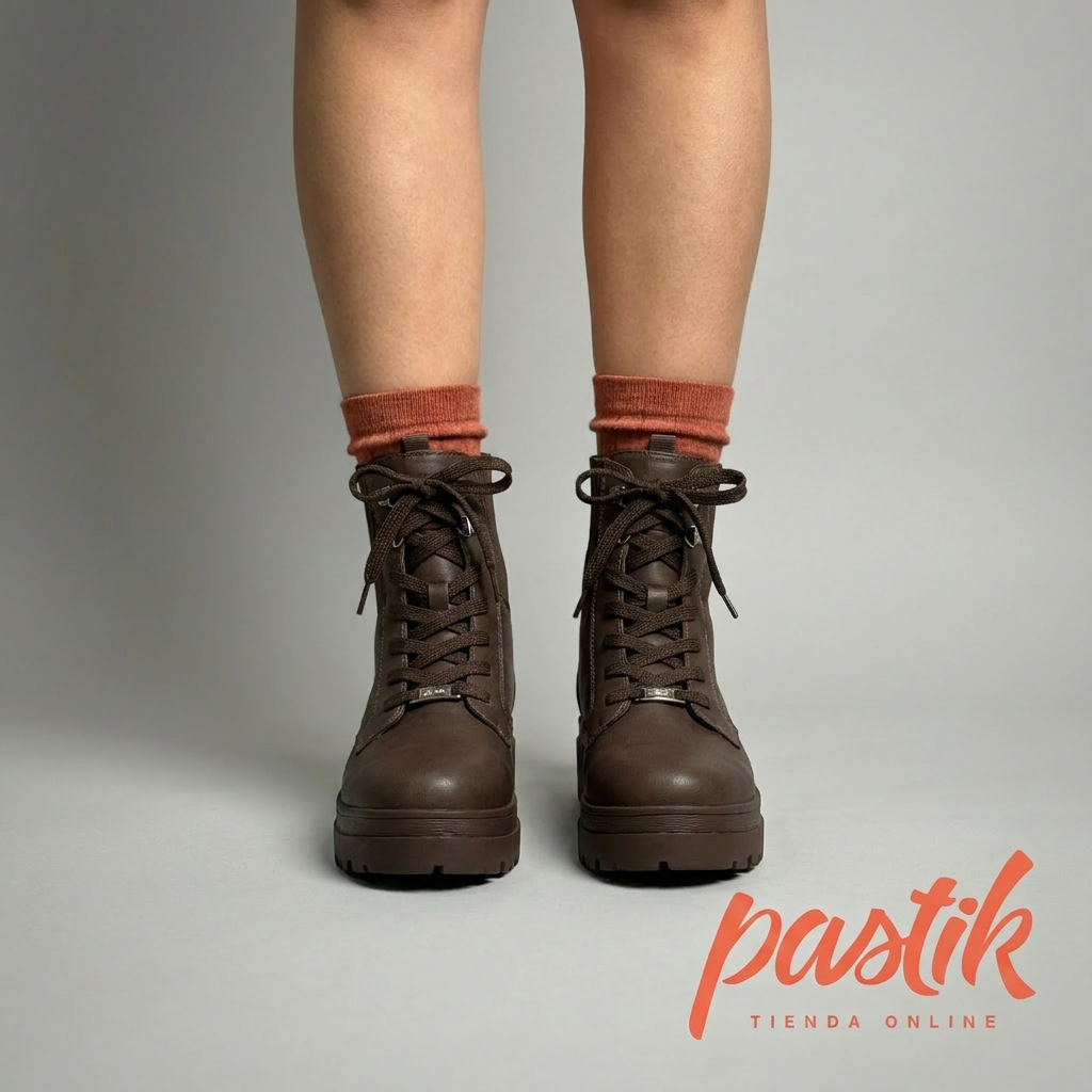 Zapatillas mujer marrón con cordones de la marca Pastikcl, botines de estilo casual en color marrón.