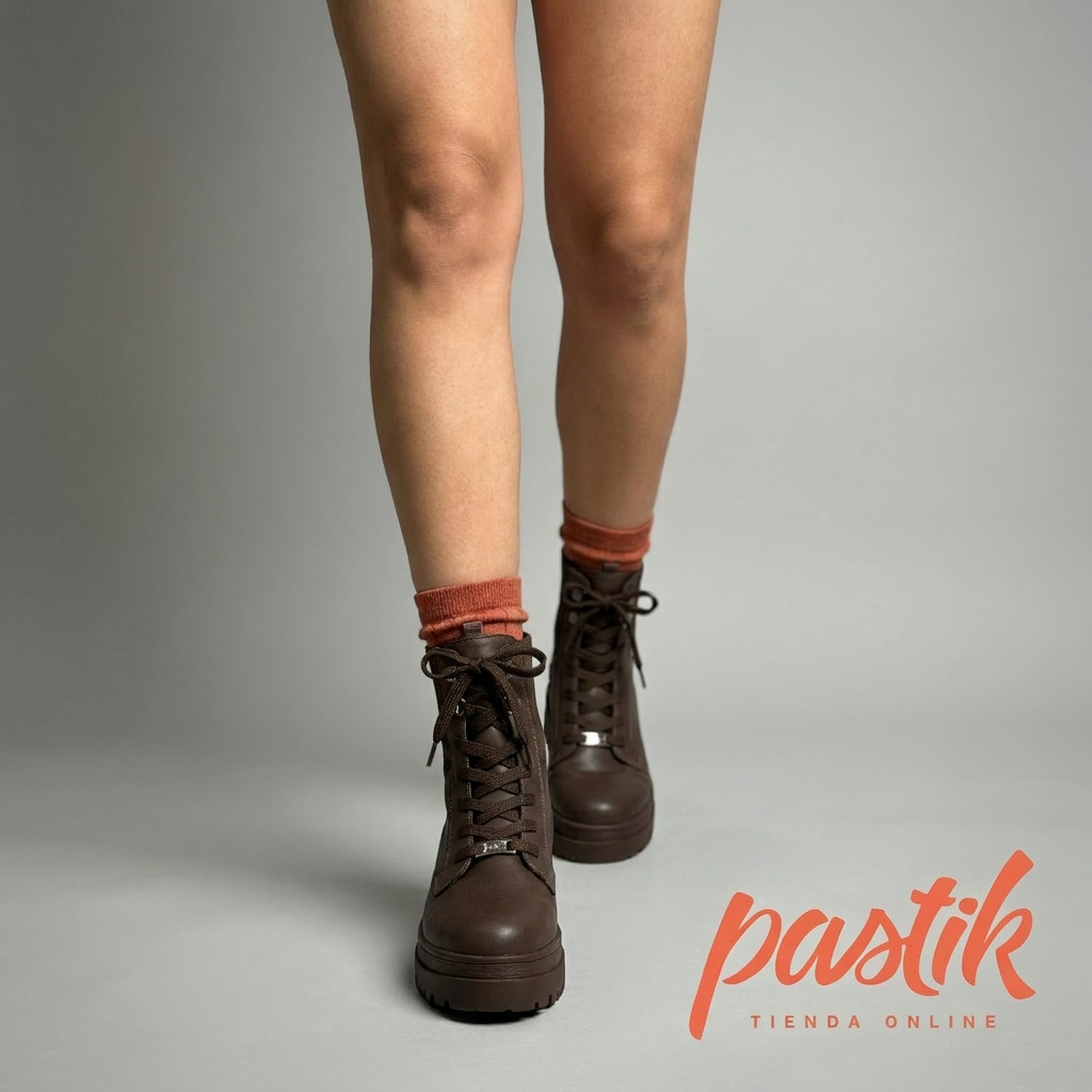 Zapatillas mujer marrón con cordones Pastikcl, botines de moda con suela resistente y diseño cómodo para uso diario.