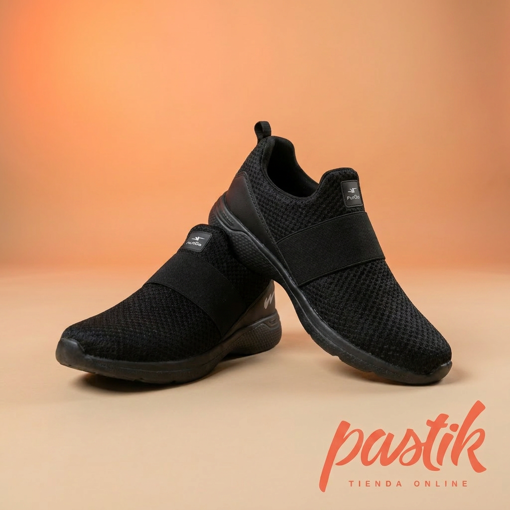 Zapatilla deportiva para mujer sin cordones de color negro de la marca Pastikcl, vista lateral con diseño moderno y cómodo.