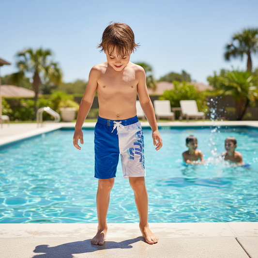 Short traje de baño Niño azul blanco