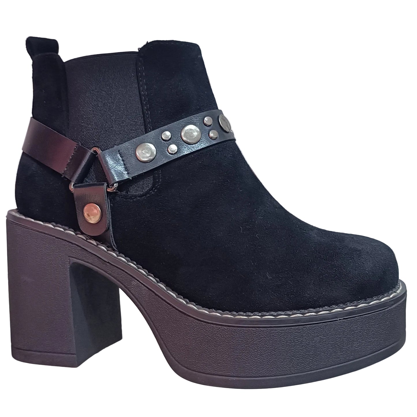 BOTIN MUJER PLATAFORMA MICROFIBRA NEGRO HEBILLA - Pastik.cl