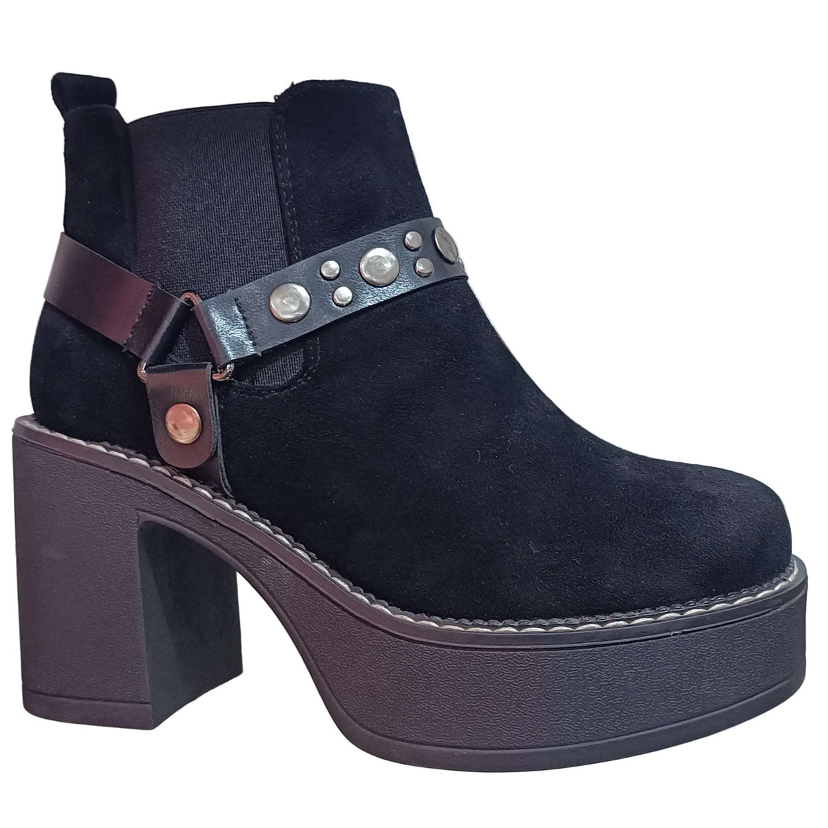 BOTIN MUJER PLATAFORMA MICROFIBRA NEGRO HEBILLA - Pastik.cl