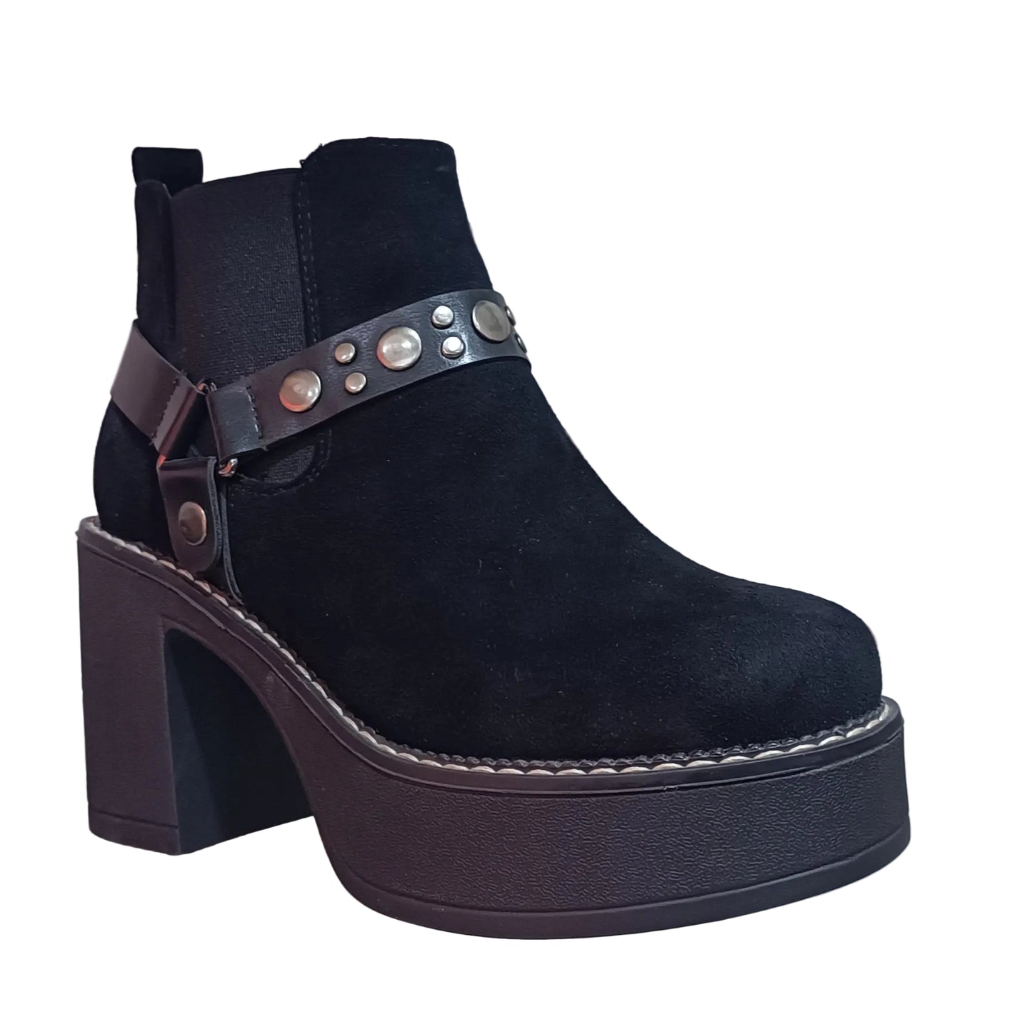 BOTIN MUJER PLATAFORMA MICROFIBRA NEGRO HEBILLA - Pastik.cl