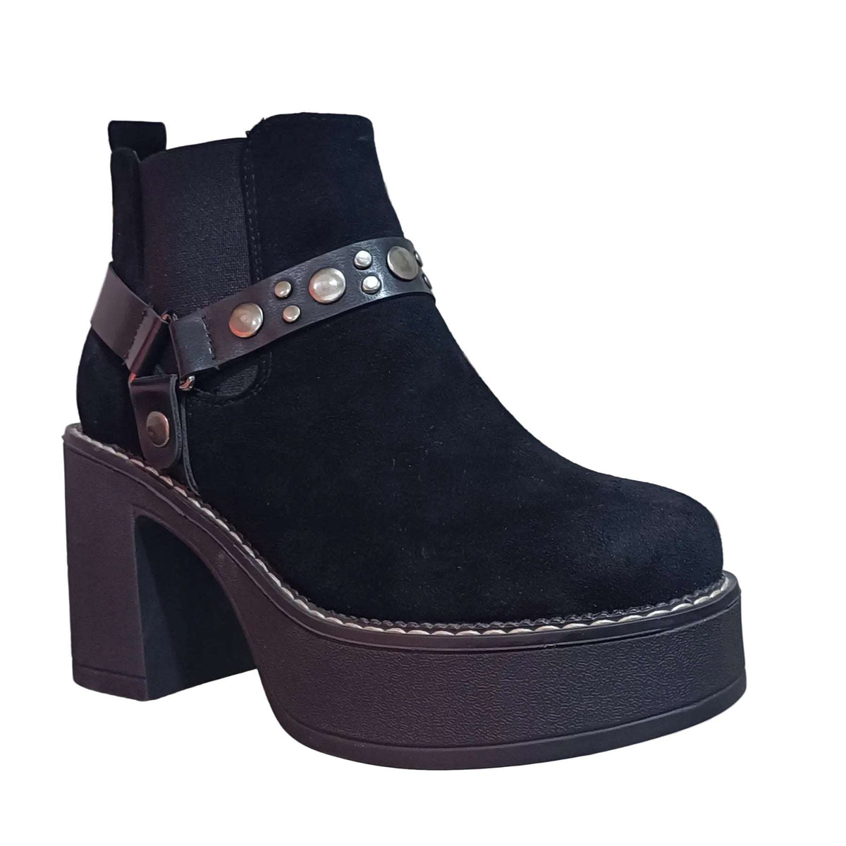 BOTIN MUJER PLATAFORMA MICROFIBRA NEGRO HEBILLA - Pastik.cl