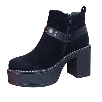 BOTIN MUJER PLATAFORMA MICROFIBRA NEGRO HEBILLA - Pastik.cl