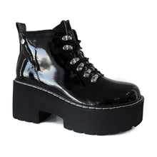 Cargar imagen en el visor de la galería, Botín Charol Cordones Plataforma Cuña Negro N12 - Pastik.cl
