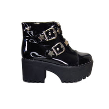 Cargar imagen en el visor de la galería, Botin Plataforma Charol Negro Estrellas - Pastik.cl
