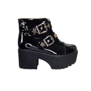 Botin Plataforma Charol Negro Estrellas - Pastik.cl