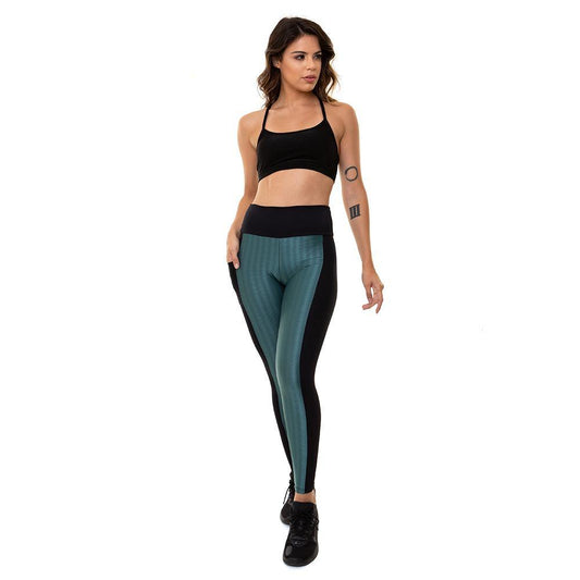 CALZA LEGGING DEPORTIVA BRASIL BOLSILLO VERDE NEGRO - Pastik.cl