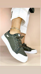 ZAPATILLA LONA MUJER VERDE MILITAR 9301. - Pastik.cl