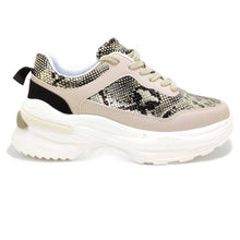 Cargar imagen en el visor de la galería, Zapatilla Lucia Beige Snake Gold - MININAS - Pastik.cl
